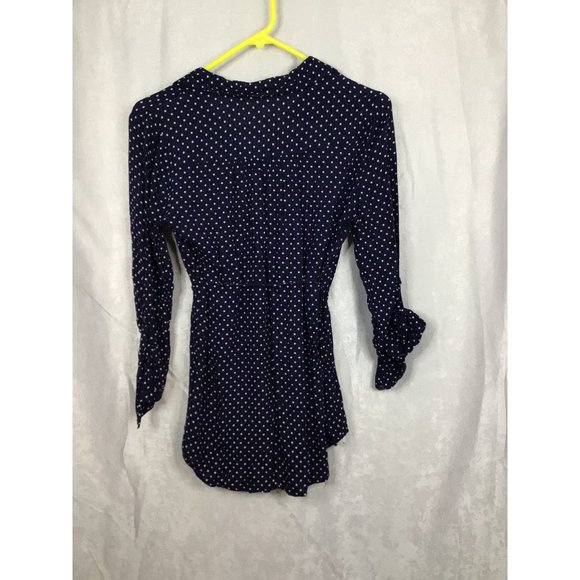 Motherhood Long Sleeve V-Neck Small Blue W/White Polka dots Maternity Blouse - Picture 3 of 9